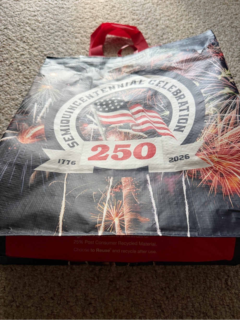 NWT NEW Reusable July 4 Centennial Celebration 250 Tote Bag Red Handle Grocery - Picture 2 of 4